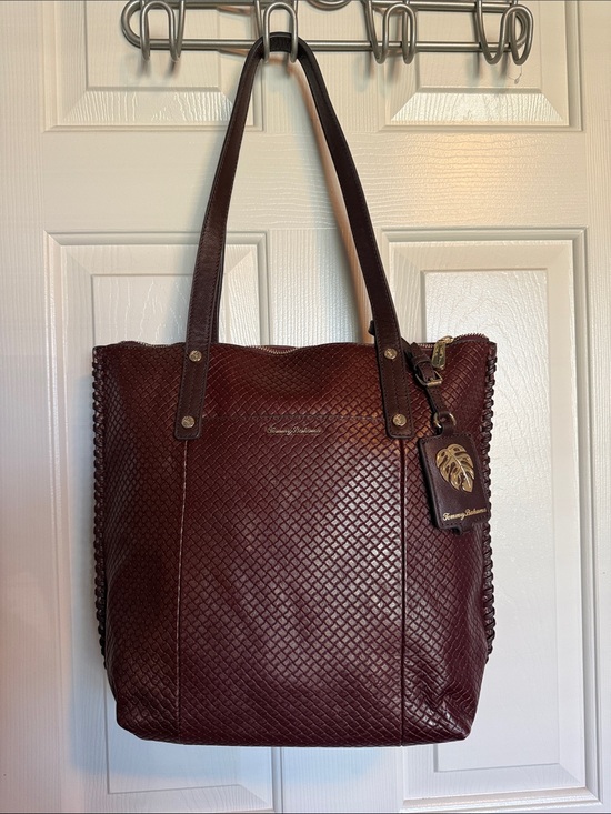 Tommy Bahama Handbags - Tommy Bahama Wine-Burgundy Woven Leather Tote